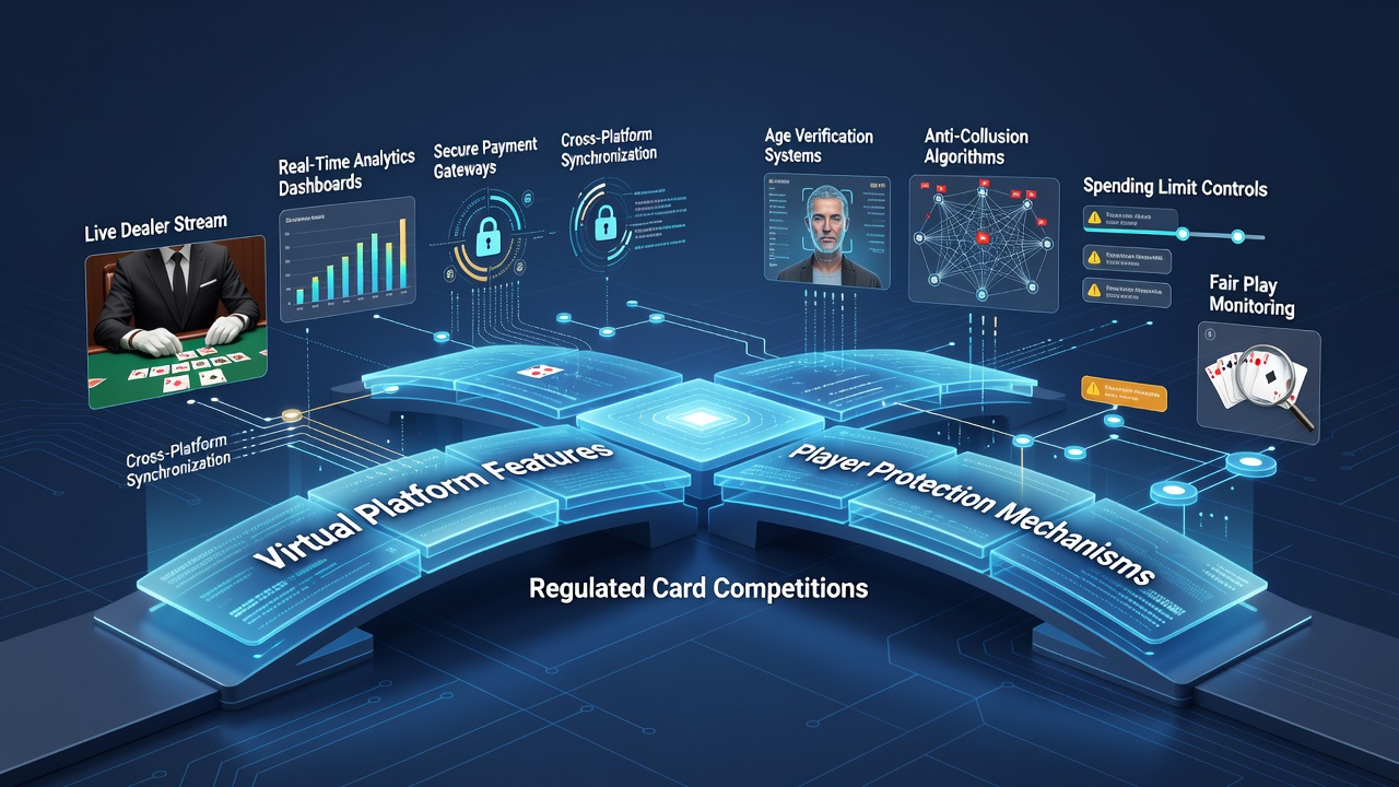 Regulated online poker tournament screen displaying both strategy analytics and active player protection indicators side by side