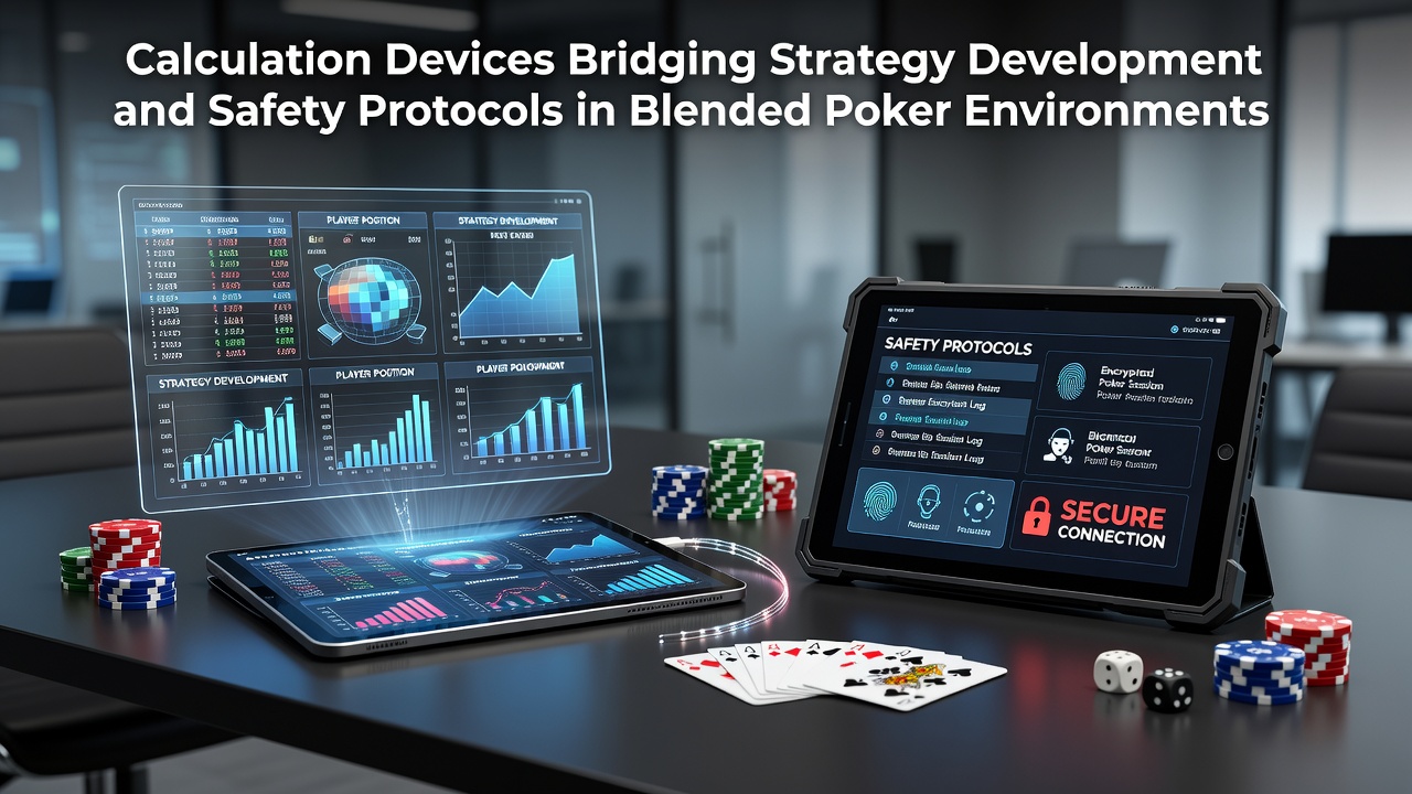Calculation devices displayed alongside poker strategy interfaces in blended environments