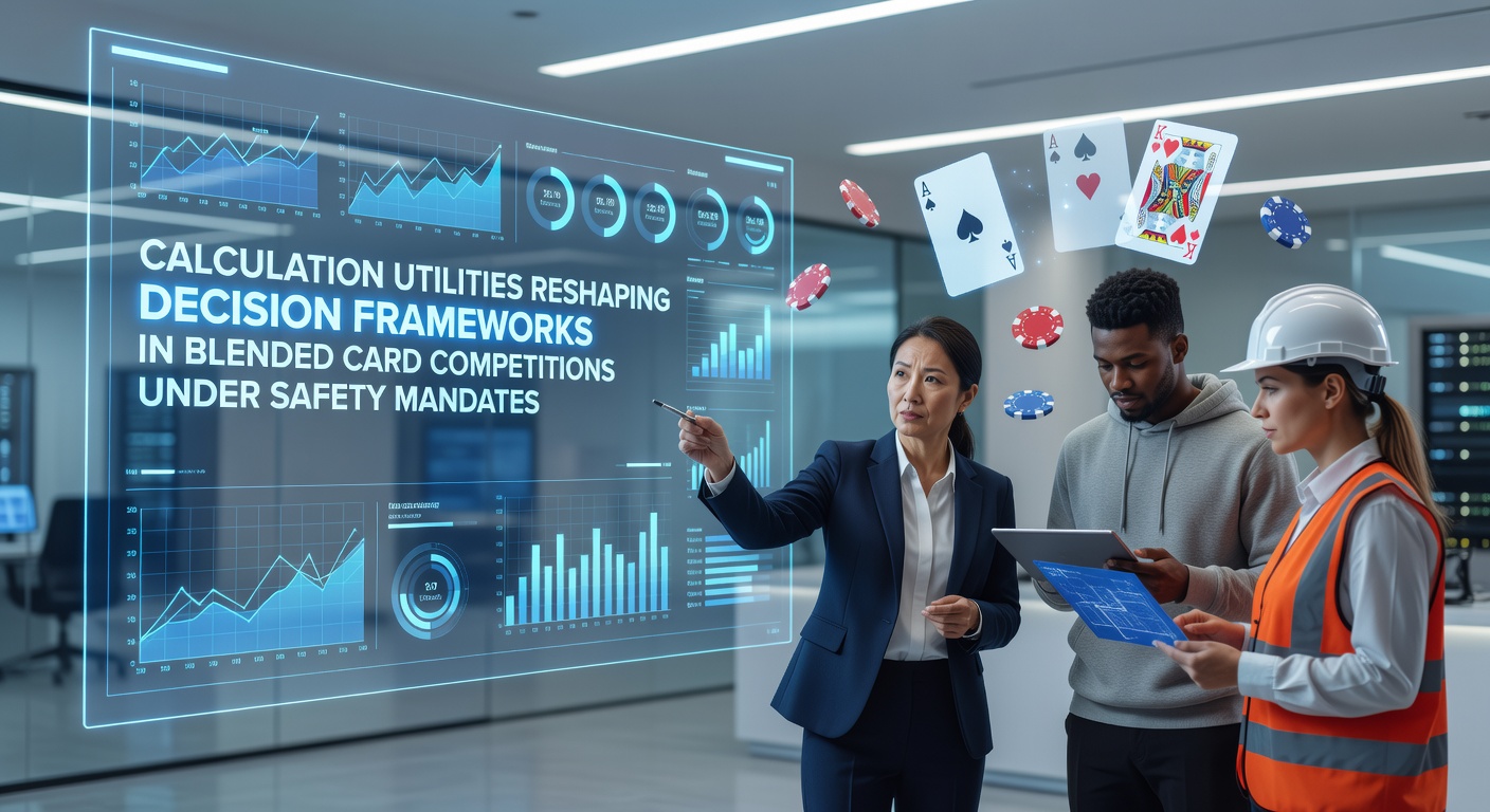 Calculation utilities dashboard displaying real-time odds and safety alerts in a hybrid card competition interface